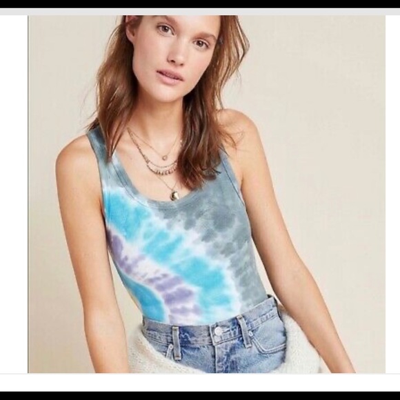 Anthropologie x Agolde LA rib tank Tiedye bodysuit, Catalyst Rewind Cotton Blue - Picture 3 of 10